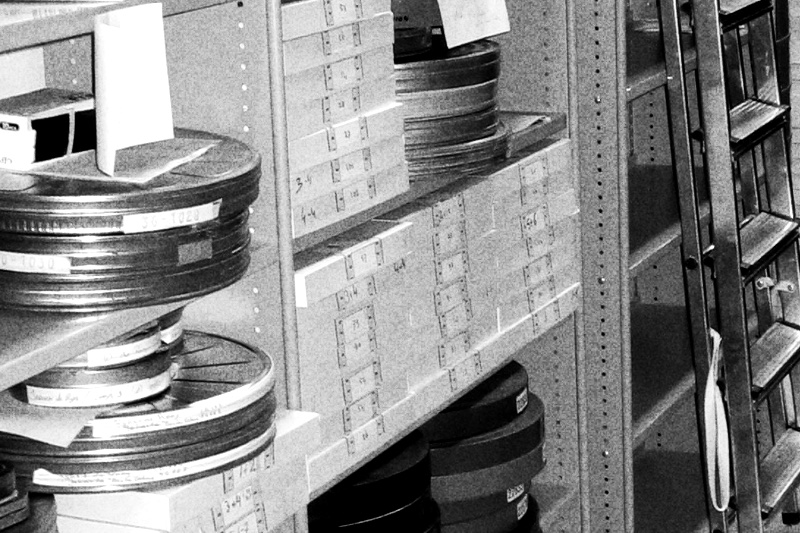 Shelves of film cans in an archive store