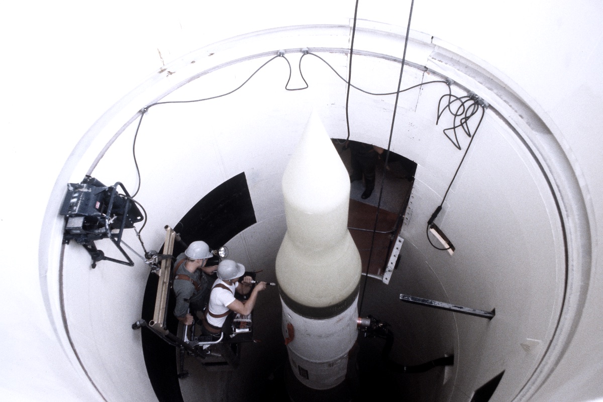 A Minuteman intercontinental ballistic missile inside its launch silo