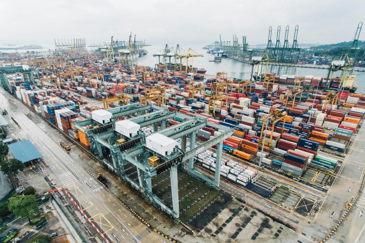 Container ships at a port awaiting customs clearance